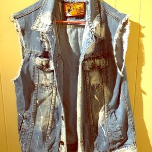Rolling Paper Punk distressed denim vest sz XL